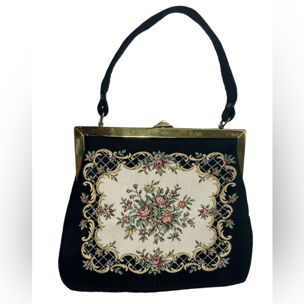 Elegant Black and Gold Embroidered Handbag